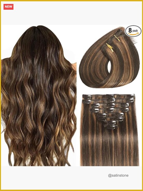 Clip in Hair Extensions Real Human Hair Seamless Balayage Double Weft 16inch 90g main image 6